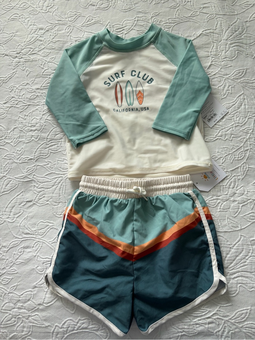 Little co 24m new Kids Surf Club Rash Guard Set - Mint, Cream, Teal, Orange